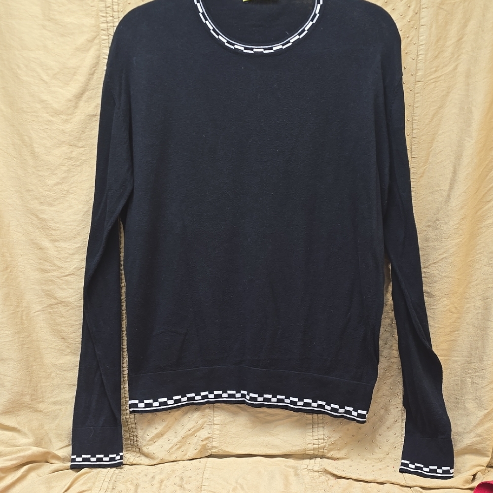Versace Jeans Collection Black Sweater with Checkered Trim